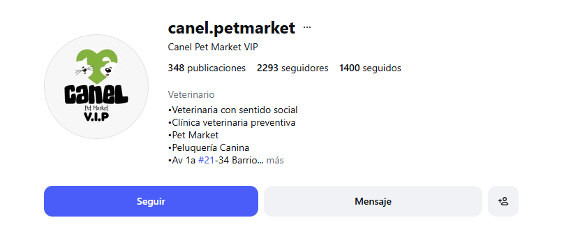Instagram de Canel Pet Market VIP